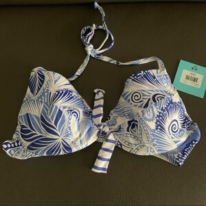 NEW Letarte Paisley Print Blue Bikini Top Size XL Cup Size D
